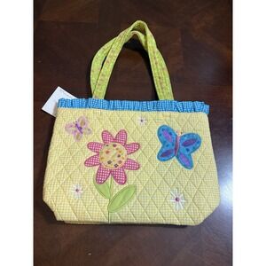 C&F Quilted Tote Bag Yellow Gingham Butterfly‎ Flower Cottagecore Purse